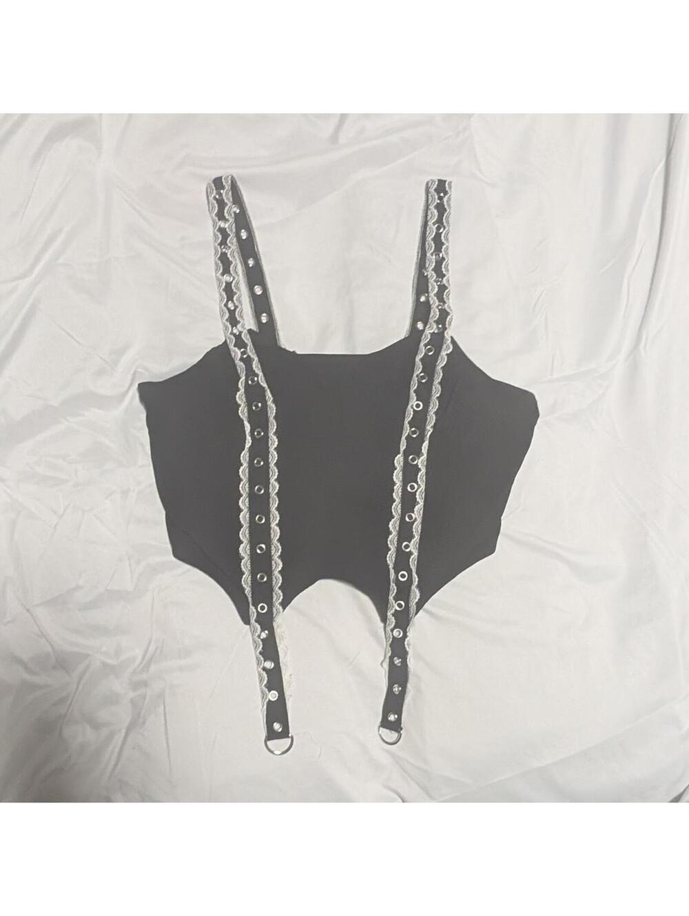 Hot Topic Black Crop Top with Lace and Eyelet Straps